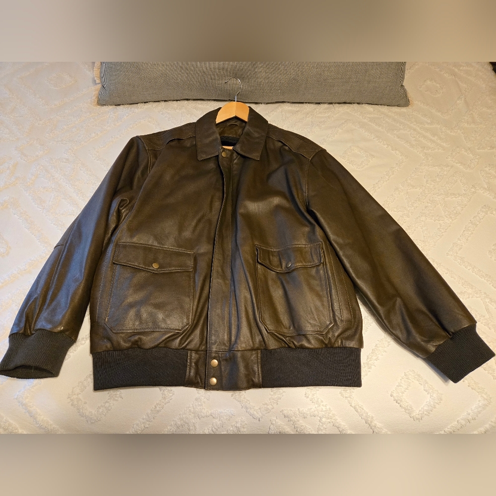 Mens Vintage Leather (brand) Leather Bomber Jacket, 2XL, Brown